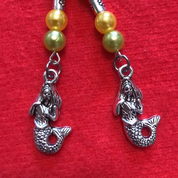 Mermaids 🧜‍♀️ “Shoulder Drop” Beaded Dangle Earrings. NWT, Handmade - Picture 4 of 7